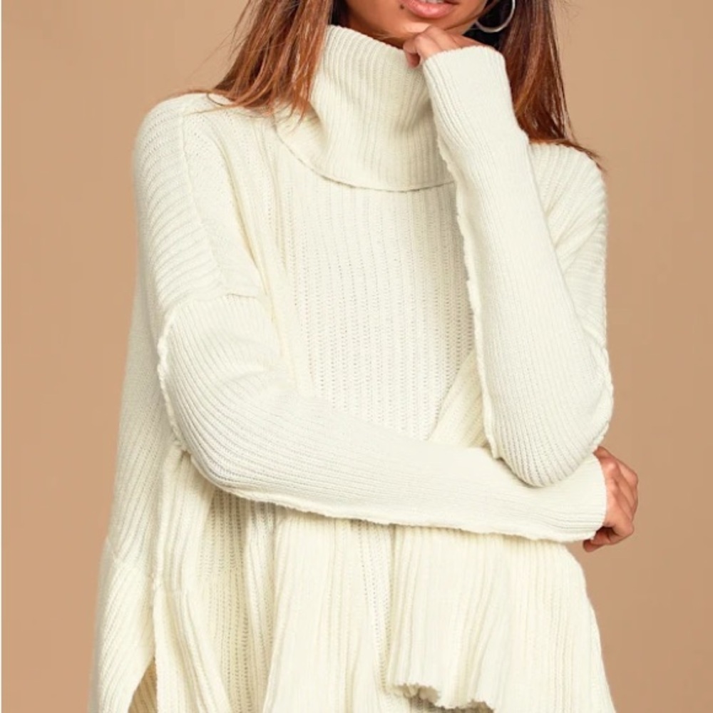 Free People Layer Cake White Cowl Neck Peplum Sweater